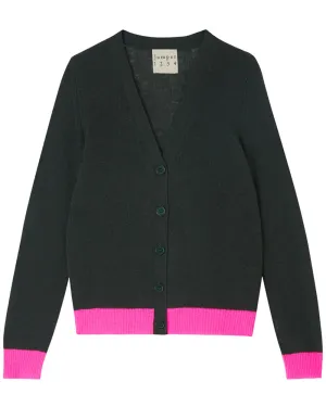 Khaki and Hot Pink Contrast Cardigan