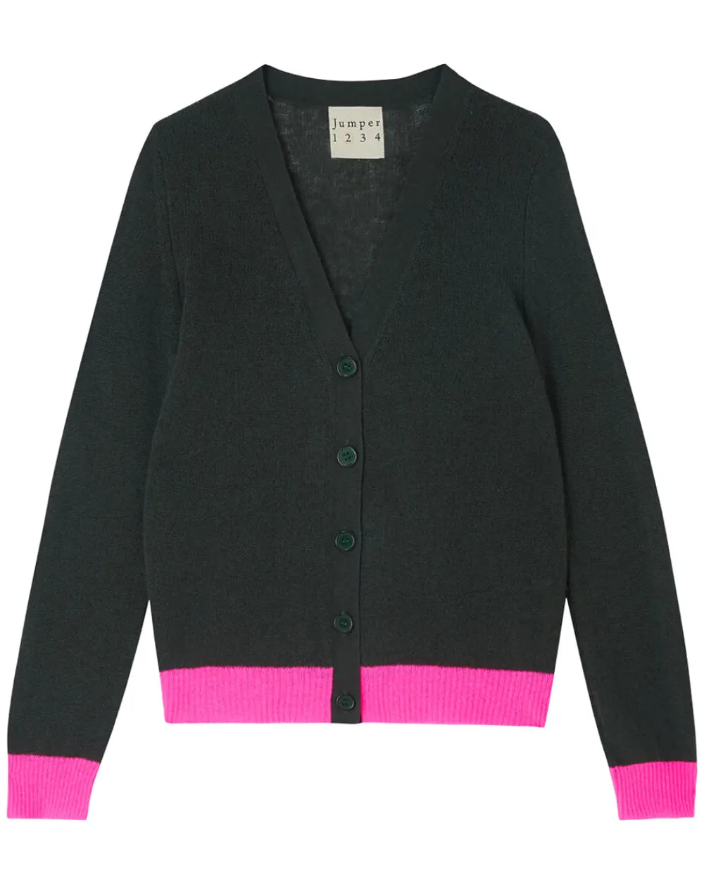 Khaki and Hot Pink Contrast Cardigan