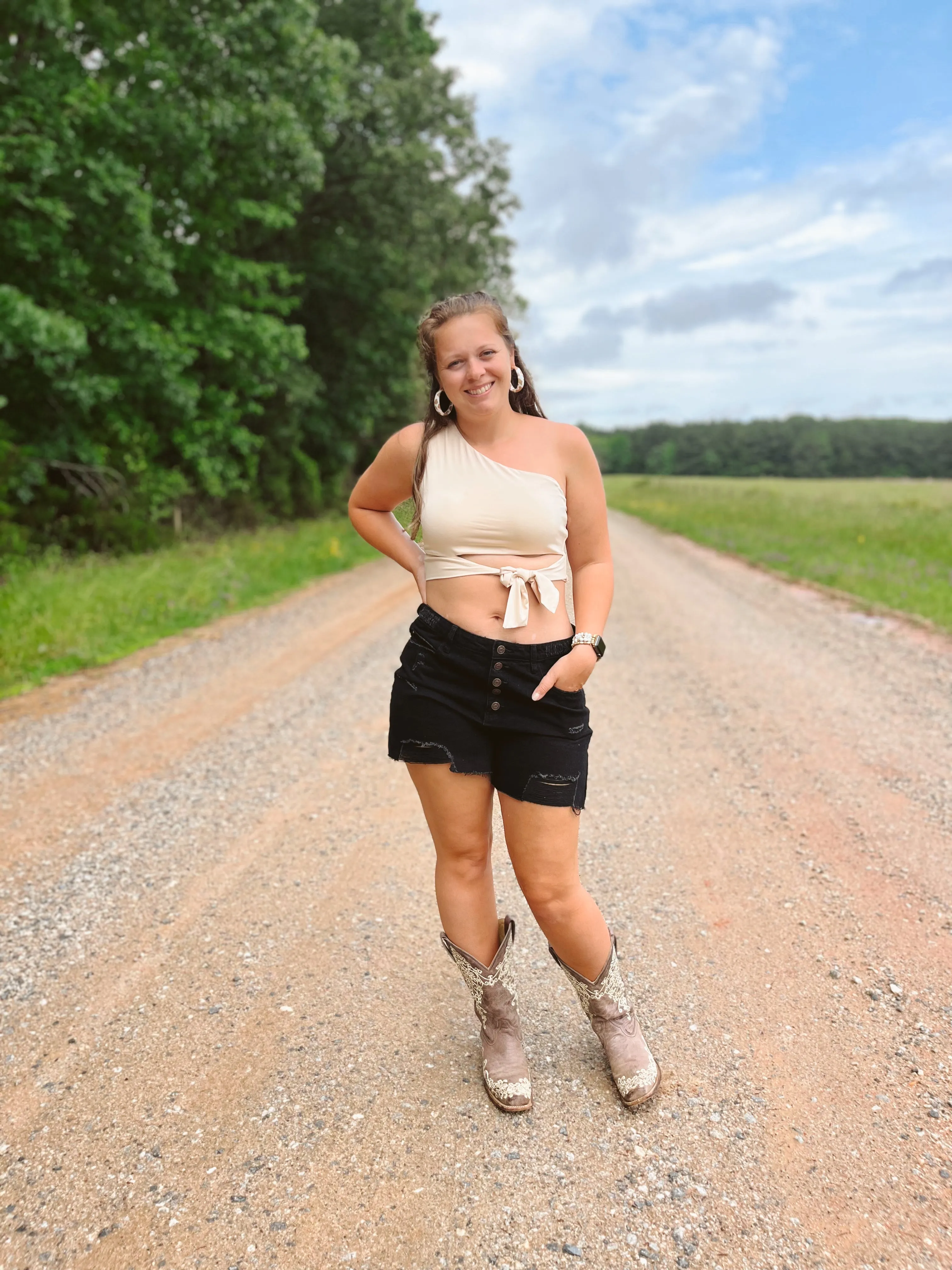 Khaki One Shoulder Side Tie Sleeveless Crop Top