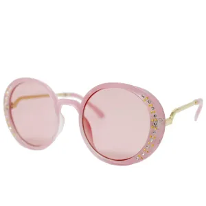 Kids Pink Round Crystal Sunglasses