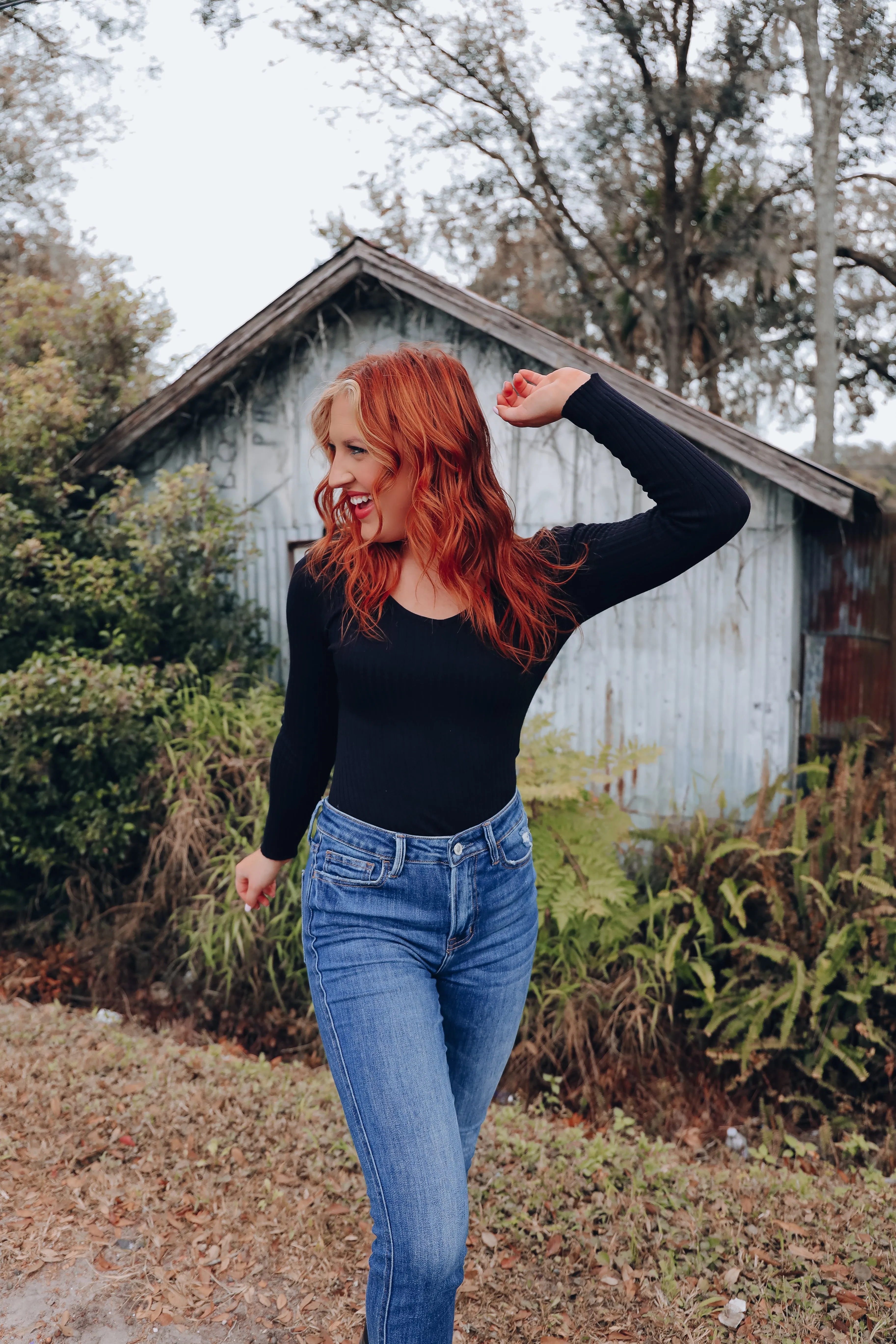 Kiersten V-Neck Knit Bodysuit - Black