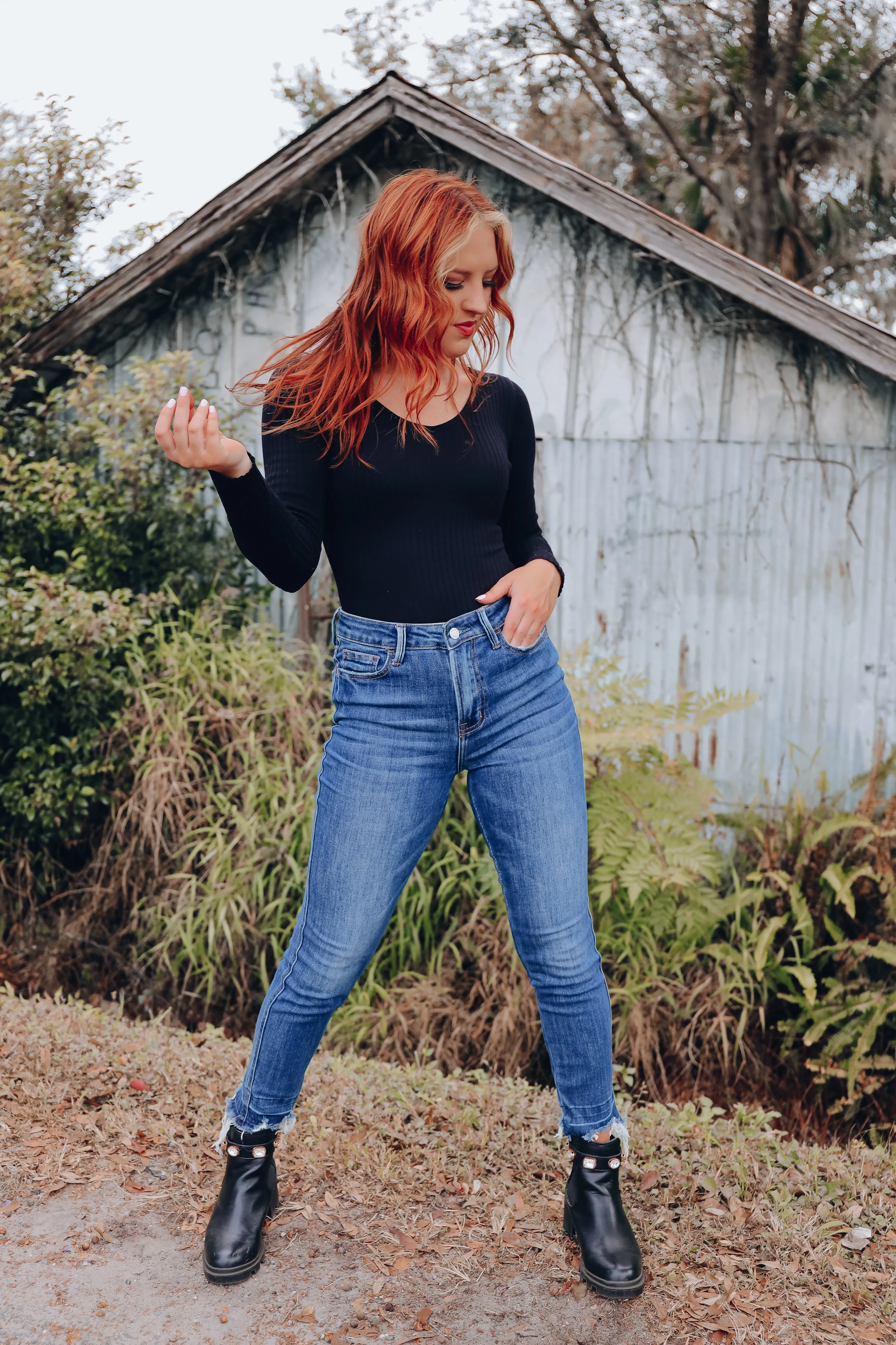 Kiersten V-Neck Knit Bodysuit - Black