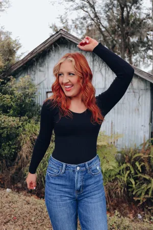 Kiersten V-Neck Knit Bodysuit - Black