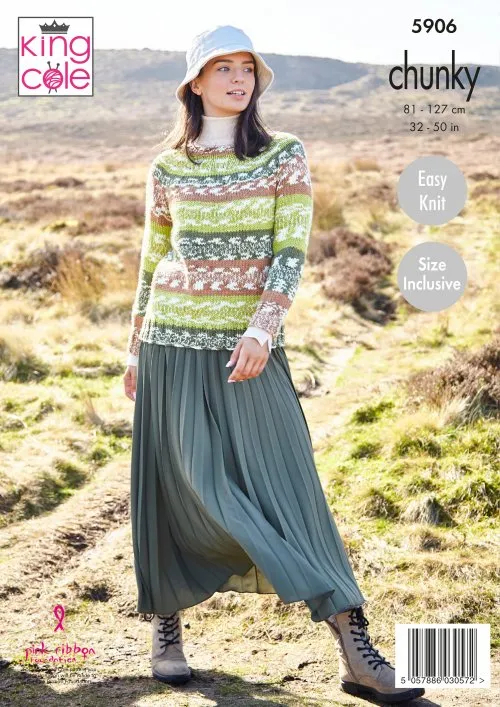 King Cole 5906 - Chunky - Ladies Sweater and Cardigan Easy to Knit