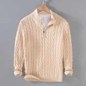 Knit Haven™ | Men's Cable Knit Sweater | Quarter Zip, Ribbed Collar & Cuffs, Warm & Cozy Design