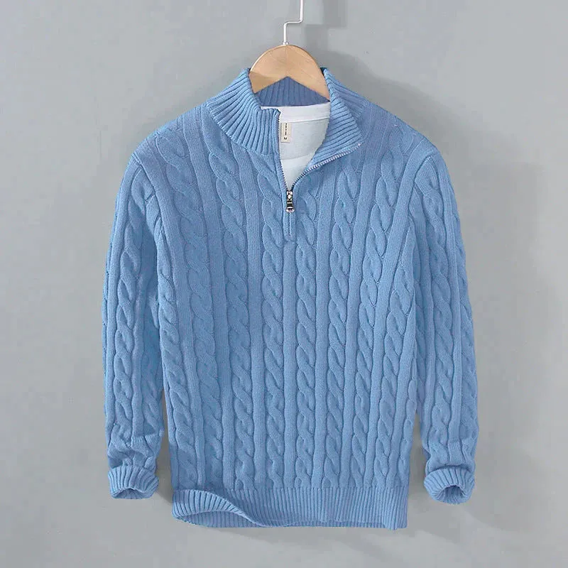 Knit Haven™ | Men's Cable Knit Sweater | Quarter Zip, Ribbed Collar & Cuffs, Warm & Cozy Design