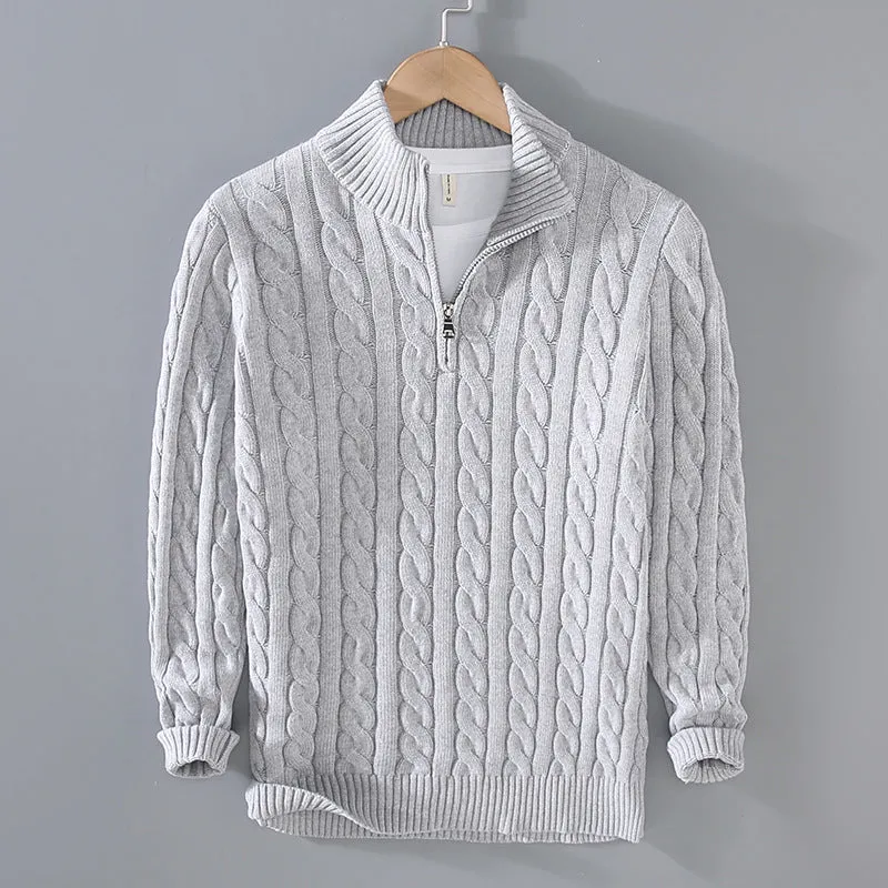 Knit Haven™ | Men's Cable Knit Sweater | Quarter Zip, Ribbed Collar & Cuffs, Warm & Cozy Design