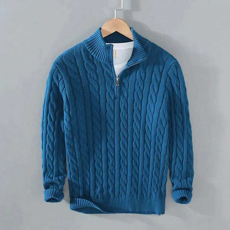 Knit Haven™ | Men's Cable Knit Sweater | Quarter Zip, Ribbed Collar & Cuffs, Warm & Cozy Design