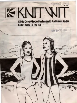 Knitwit 7650 Tween Teen Girls One Piece Swimsuits 1970s Vintage Sewing Pattern Sizes 8 - 12 UNCUT