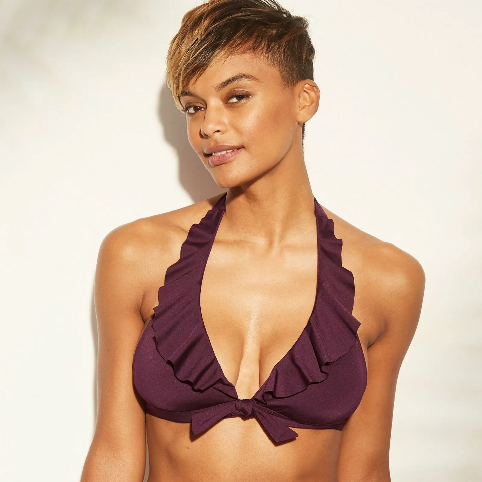 Kona Sol Women's Ruffle Halter Bikini Top. AF601D-Nopads