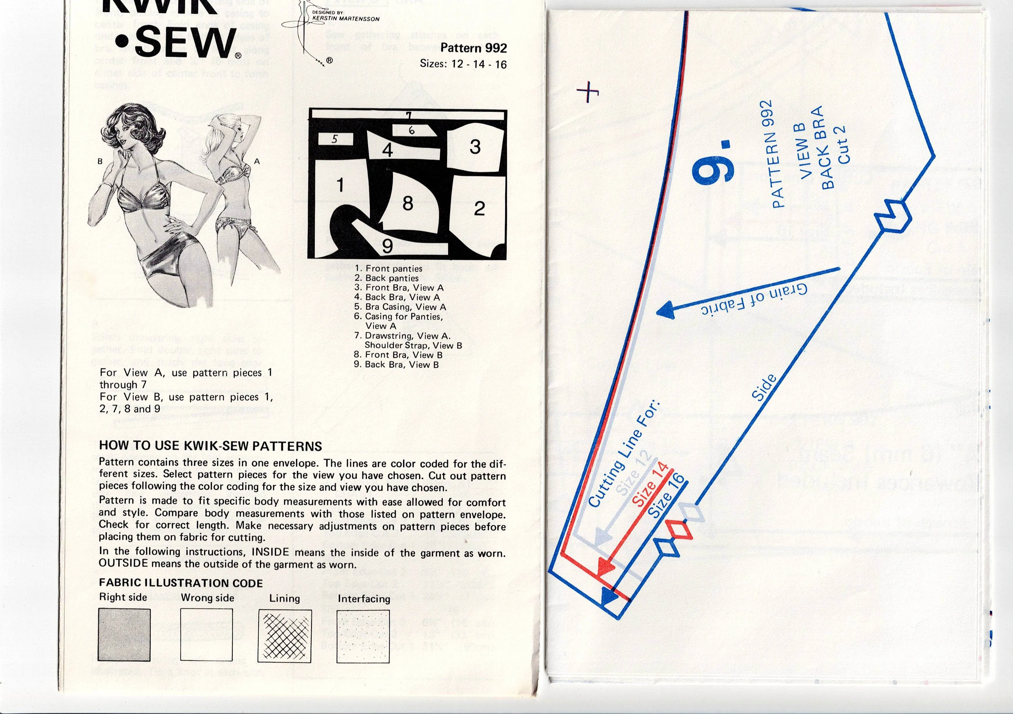 Kwik Sew 992 Womens Stretch Hipster Bikini Swimsuit 1970s Vintage Sewing Pattern Bust 37 - 40 inches UNCUT Factory Folded