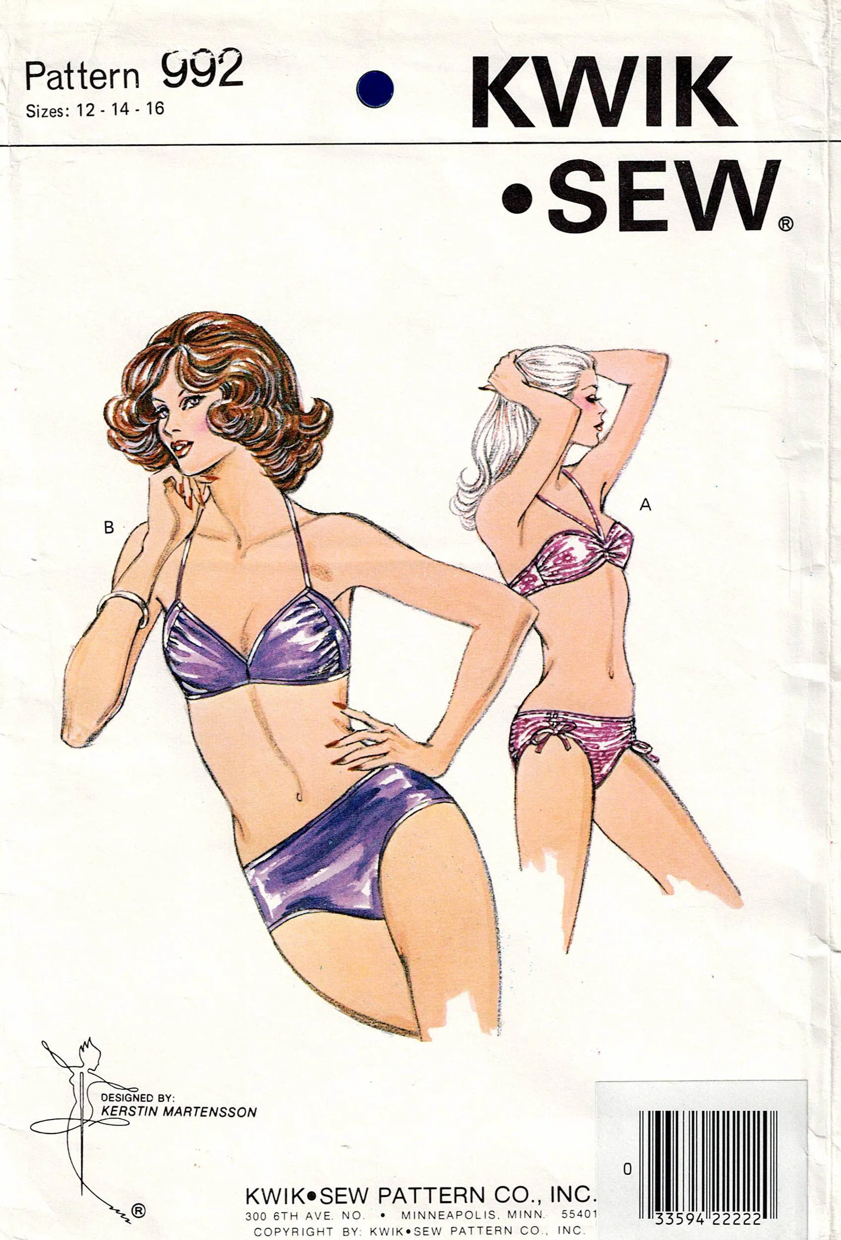 Kwik Sew 992 Womens Stretch Hipster Bikini Swimsuit 1970s Vintage Sewing Pattern Bust 37 - 40 inches UNCUT Factory Folded