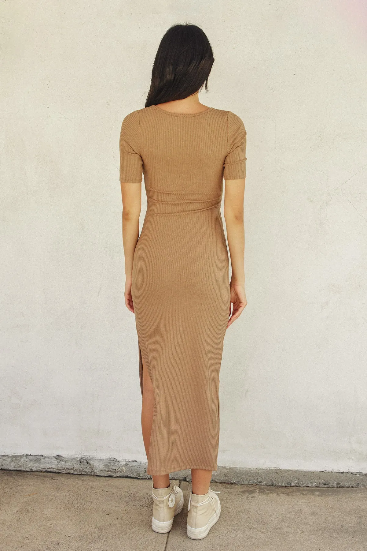 Larina Simple Short Sleeve Midi Knit Slip Dress