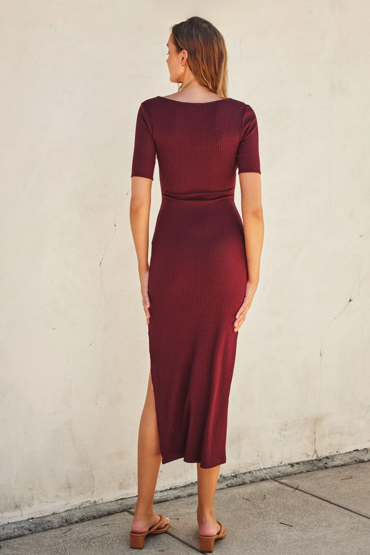 Larina Simple Short Sleeve Midi Knit Slip Dress
