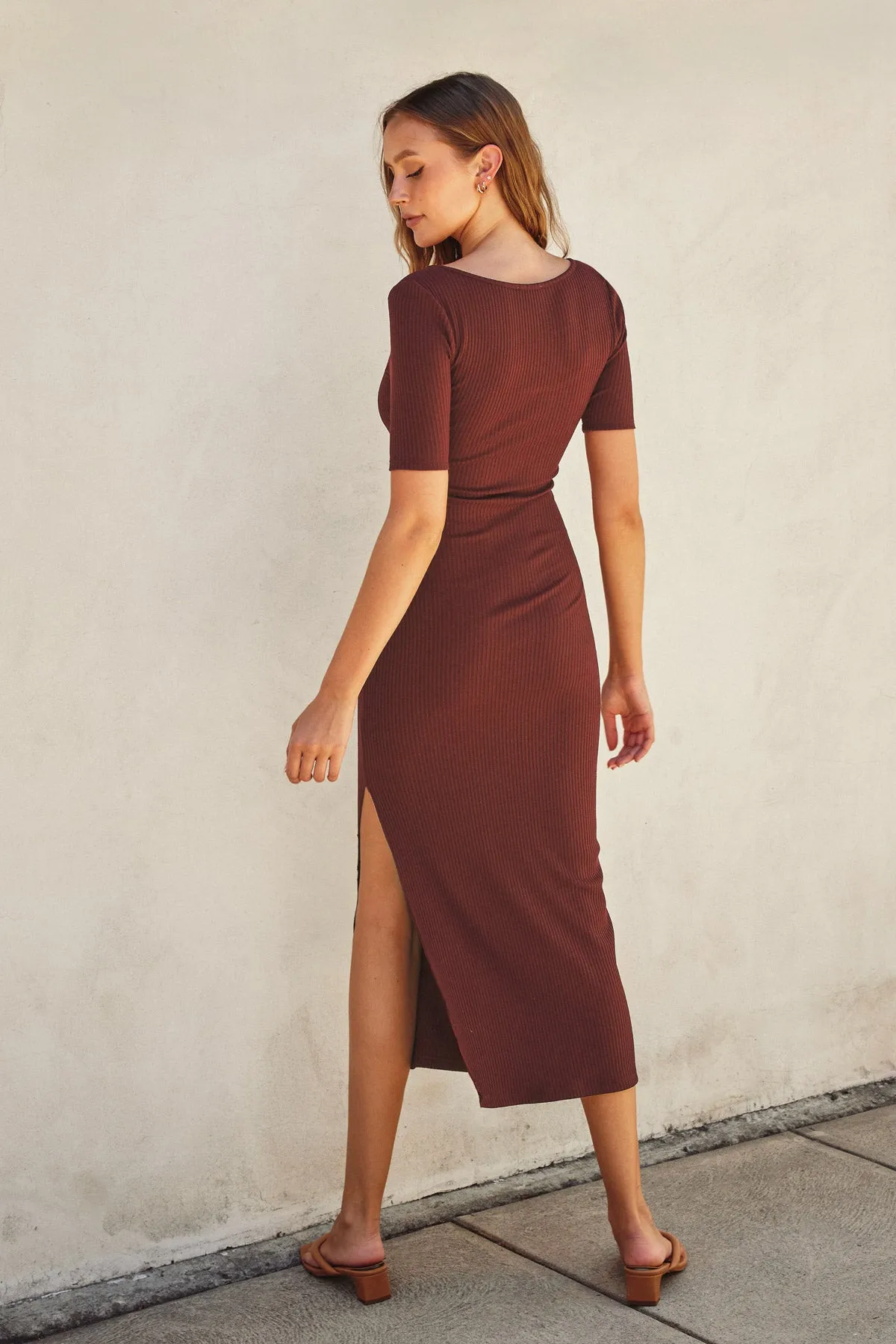 Larina Simple Short Sleeve Midi Knit Slip Dress
