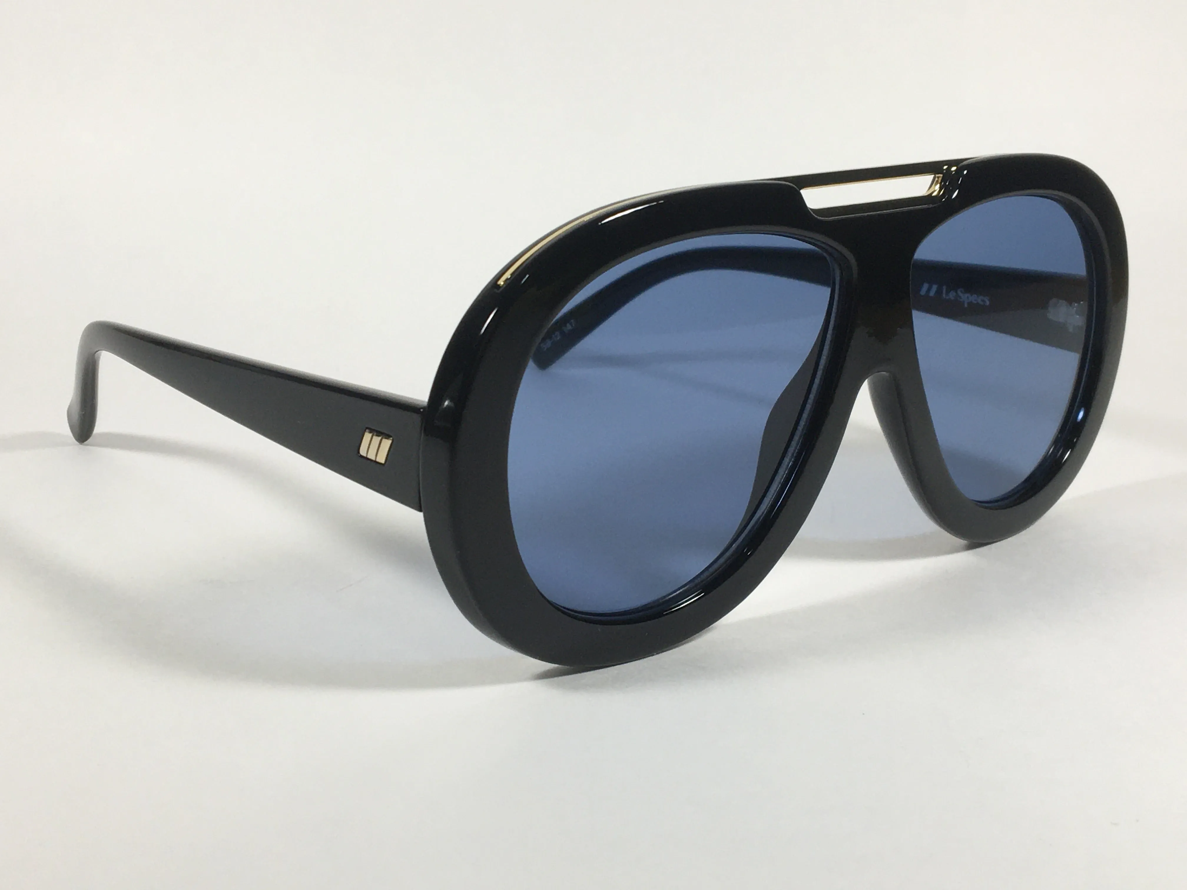 Le Specs Inferno Large Aviator Pilot Sunglasses Black Gloss Blue Tinted Lens LSP1802400