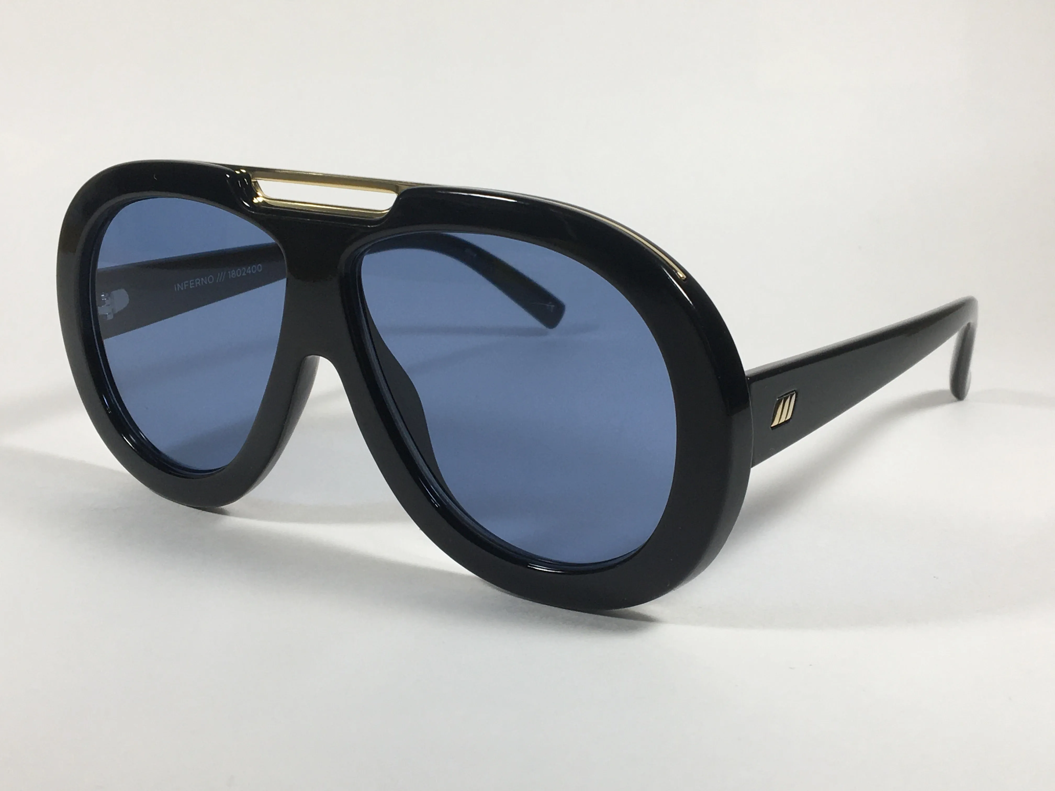 Le Specs Inferno Large Aviator Pilot Sunglasses Black Gloss Blue Tinted Lens LSP1802400