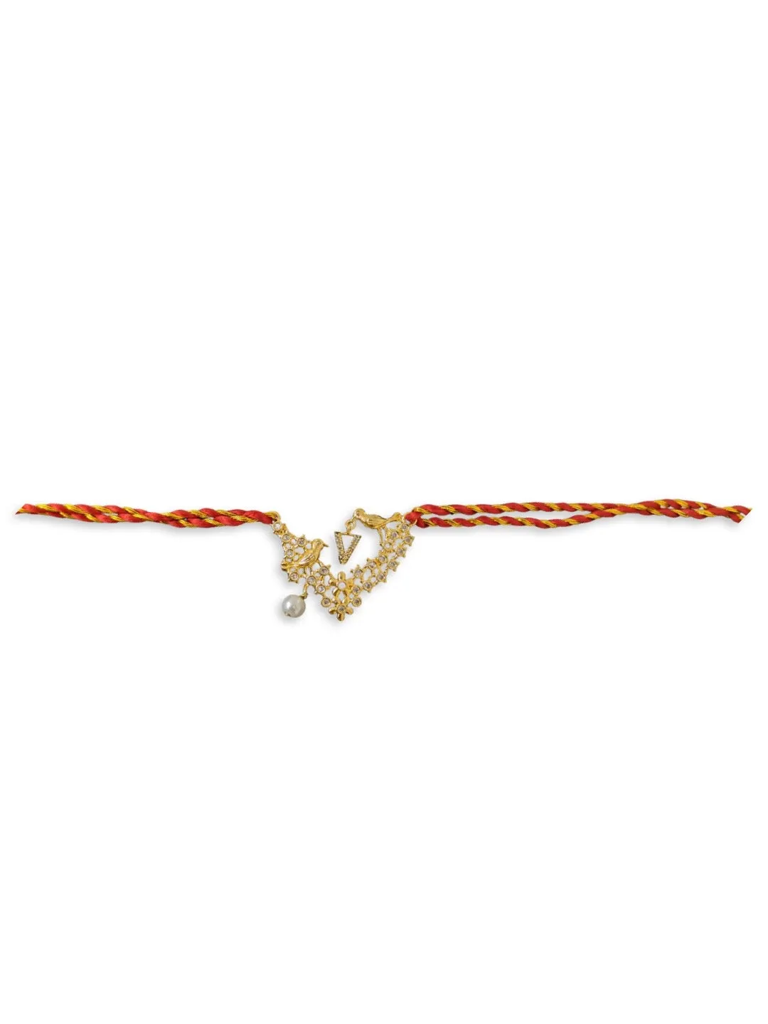 Letter V Name Rakhi Designs Alphabet AD Gold Plated with Pearl Customized Pendant Raksha Bandhan