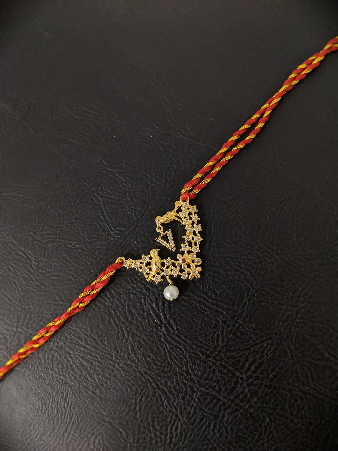 Letter V Name Rakhi Designs Alphabet AD Gold Plated with Pearl Customized Pendant Raksha Bandhan