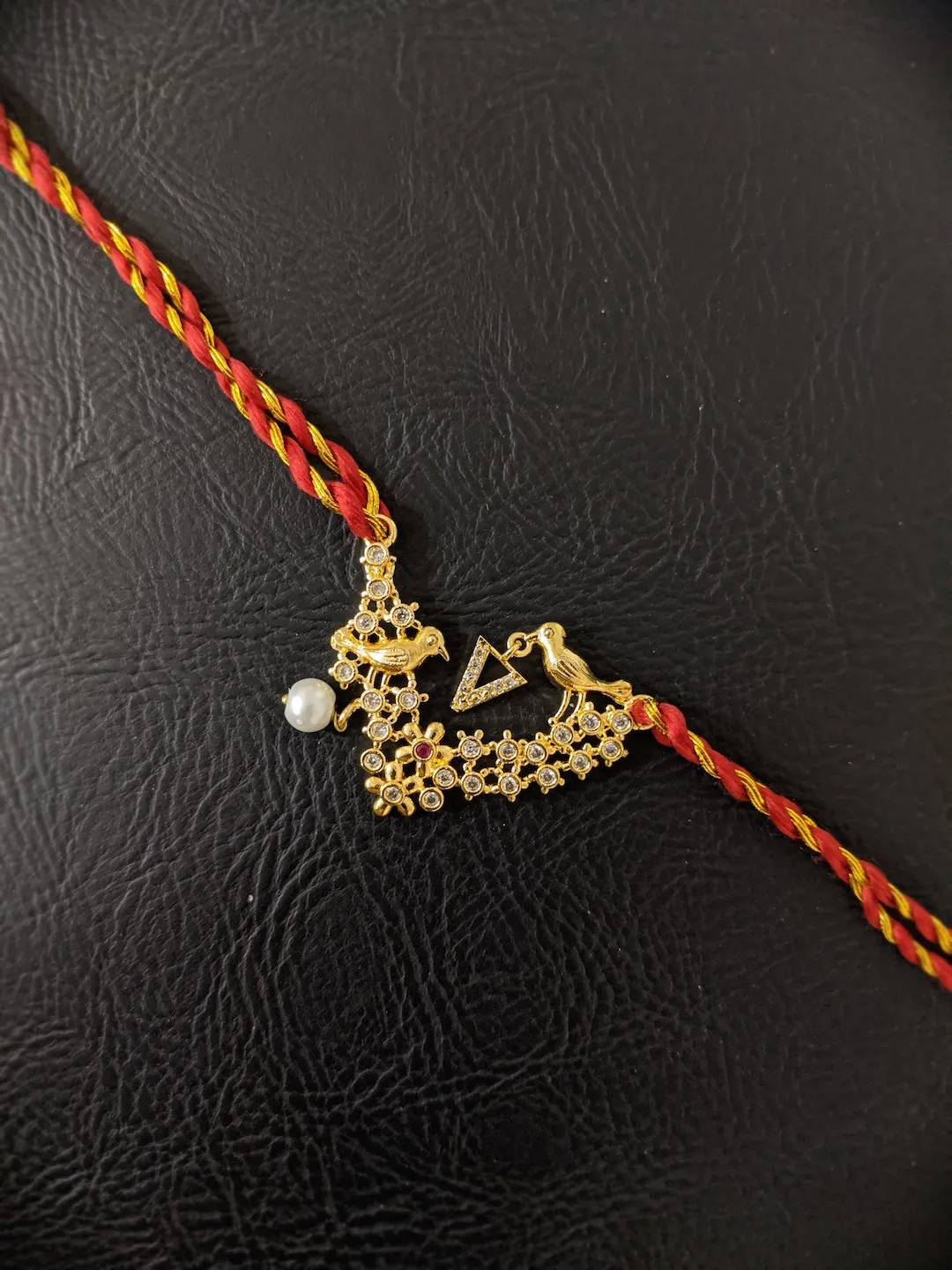 Letter V Name Rakhi Designs Alphabet AD Gold Plated with Pearl Customized Pendant Raksha Bandhan