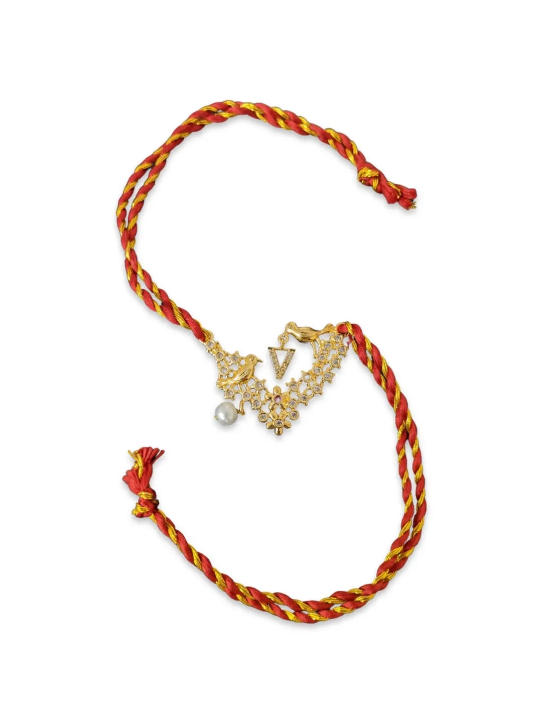 Letter V Name Rakhi Designs Alphabet AD Gold Plated with Pearl Customized Pendant Raksha Bandhan