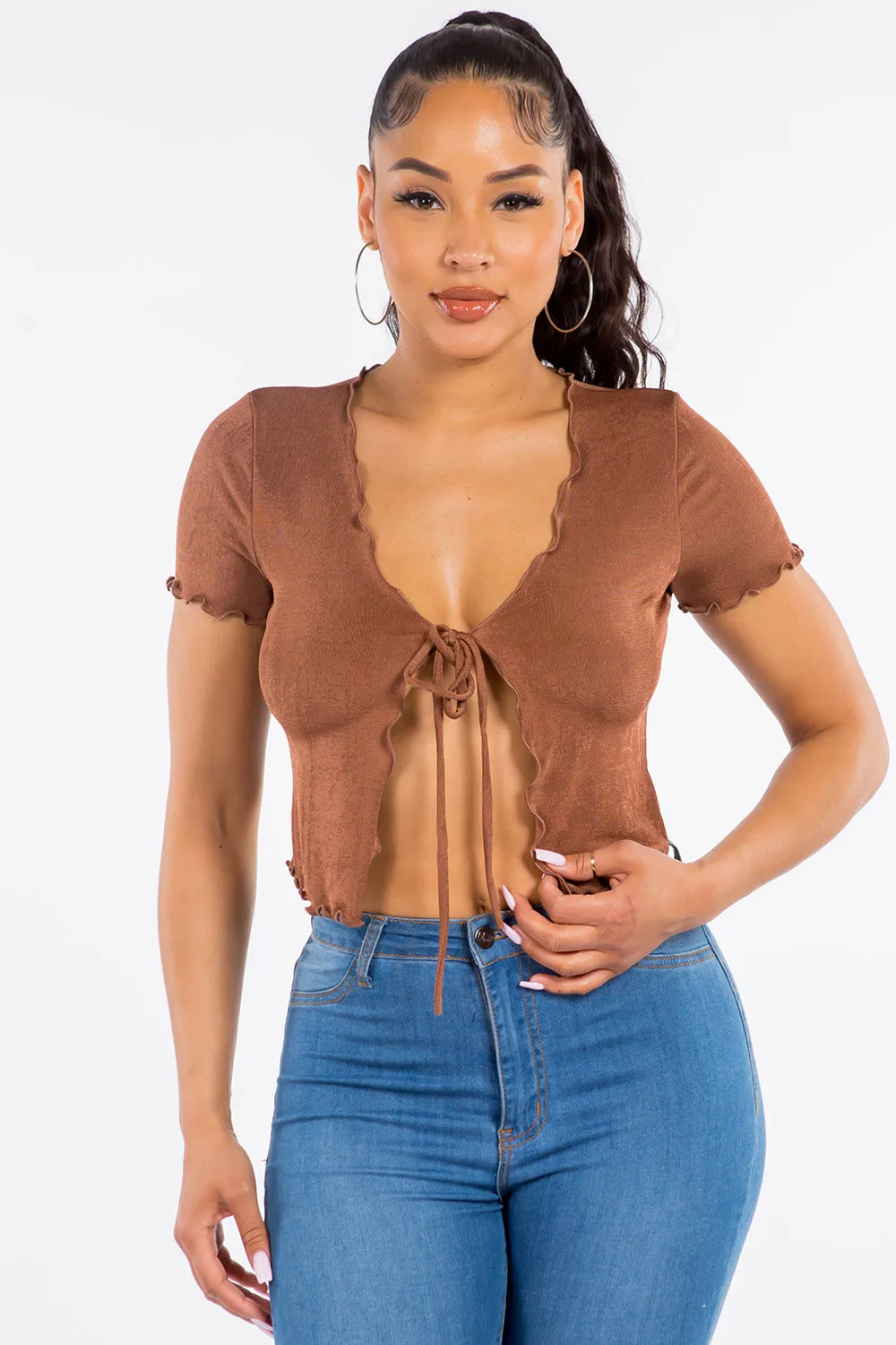 Lexie Tie-Front Crop Top - Brown