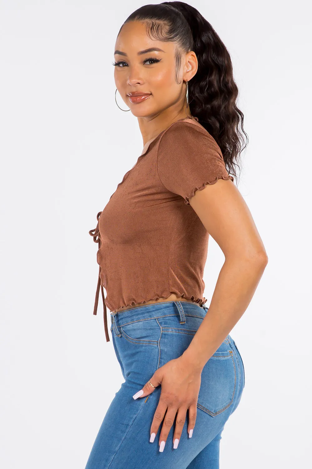 Lexie Tie-Front Crop Top - Brown
