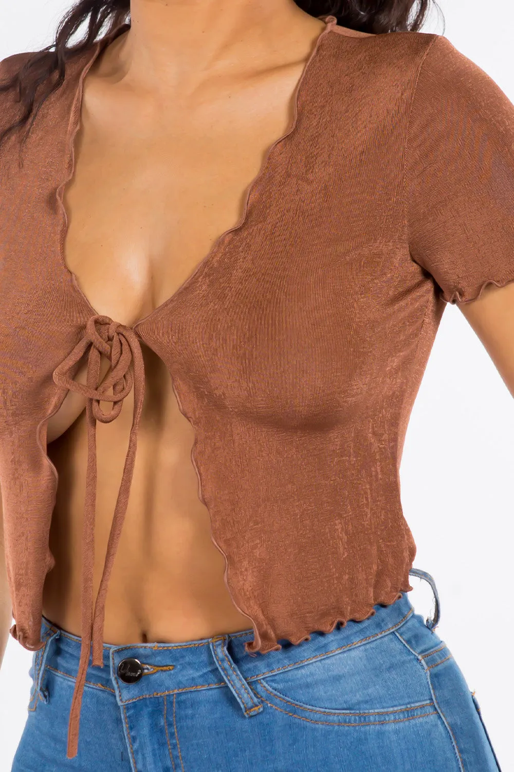 Lexie Tie-Front Crop Top - Brown