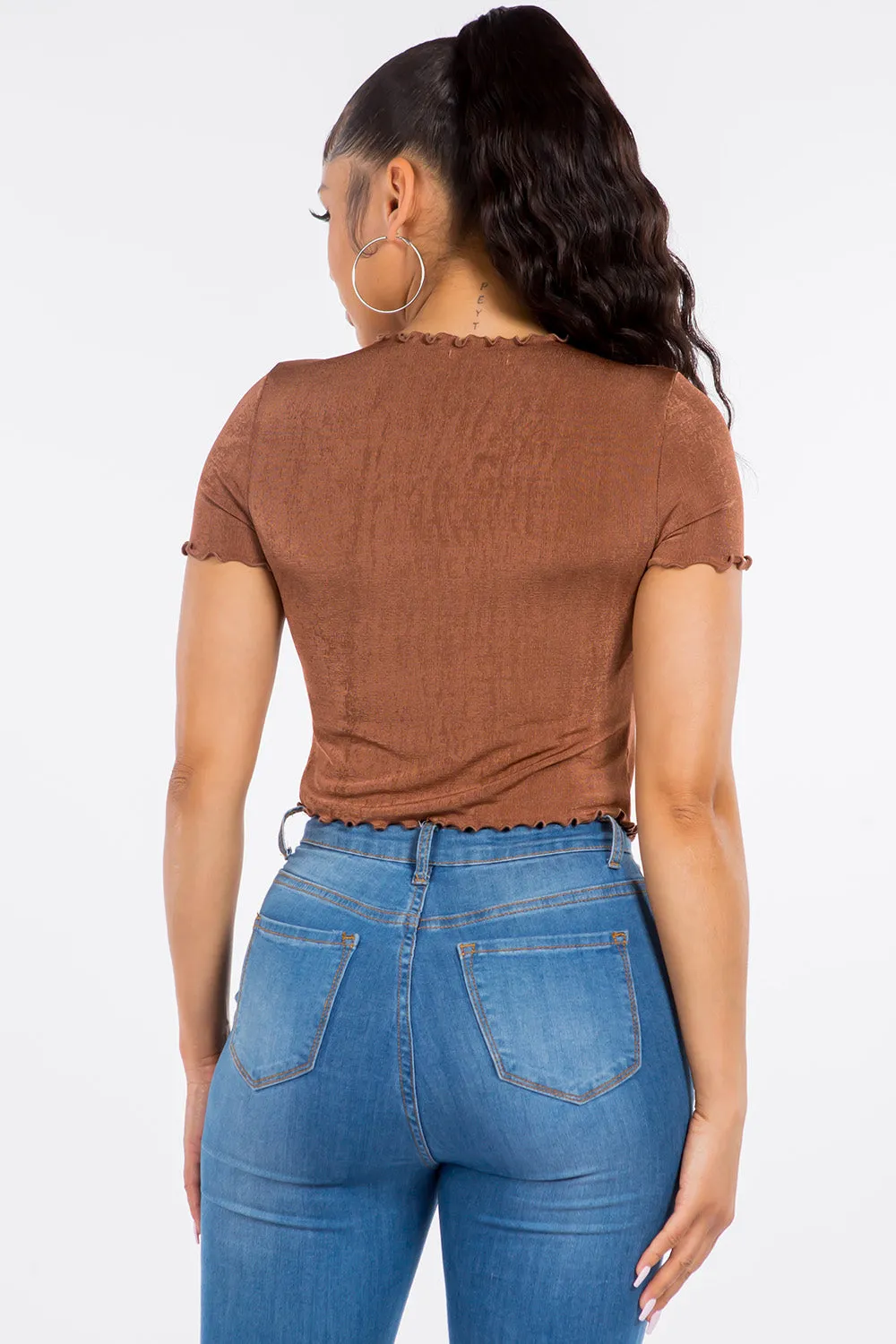 Lexie Tie-Front Crop Top - Brown