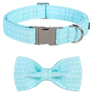 Light Blue Bow Tie Dog Collar with Pattern