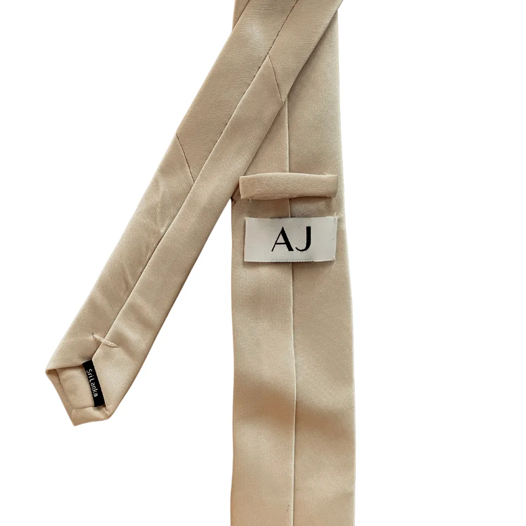Light Cream Champagne Satin Silk Skinny Tie