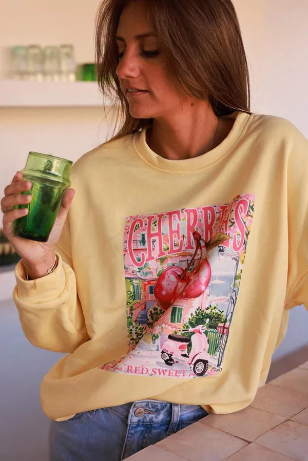 Light Yellow Cherry Vacation Sweater