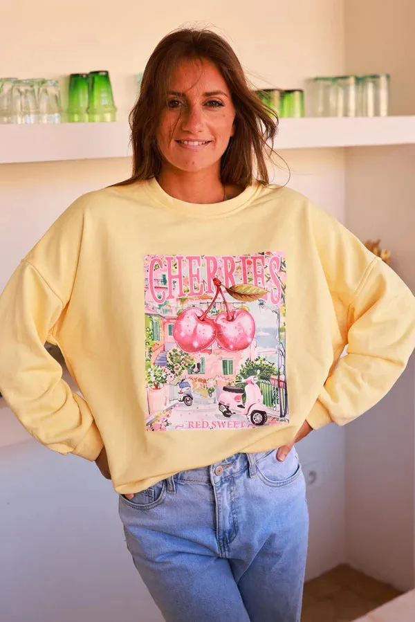 Light Yellow Cherry Vacation Sweater