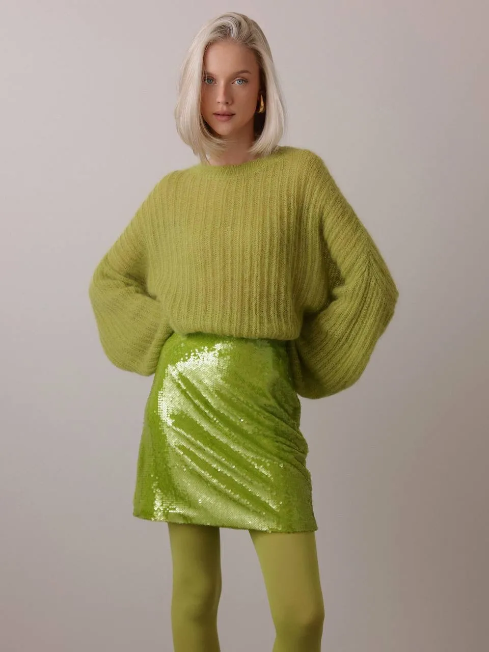Lime Glow Oversized Knit Sweater