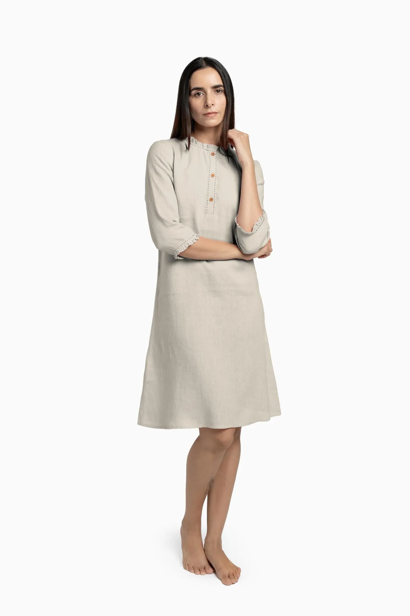 Linen Amber A-Line Dress-Midnight Green