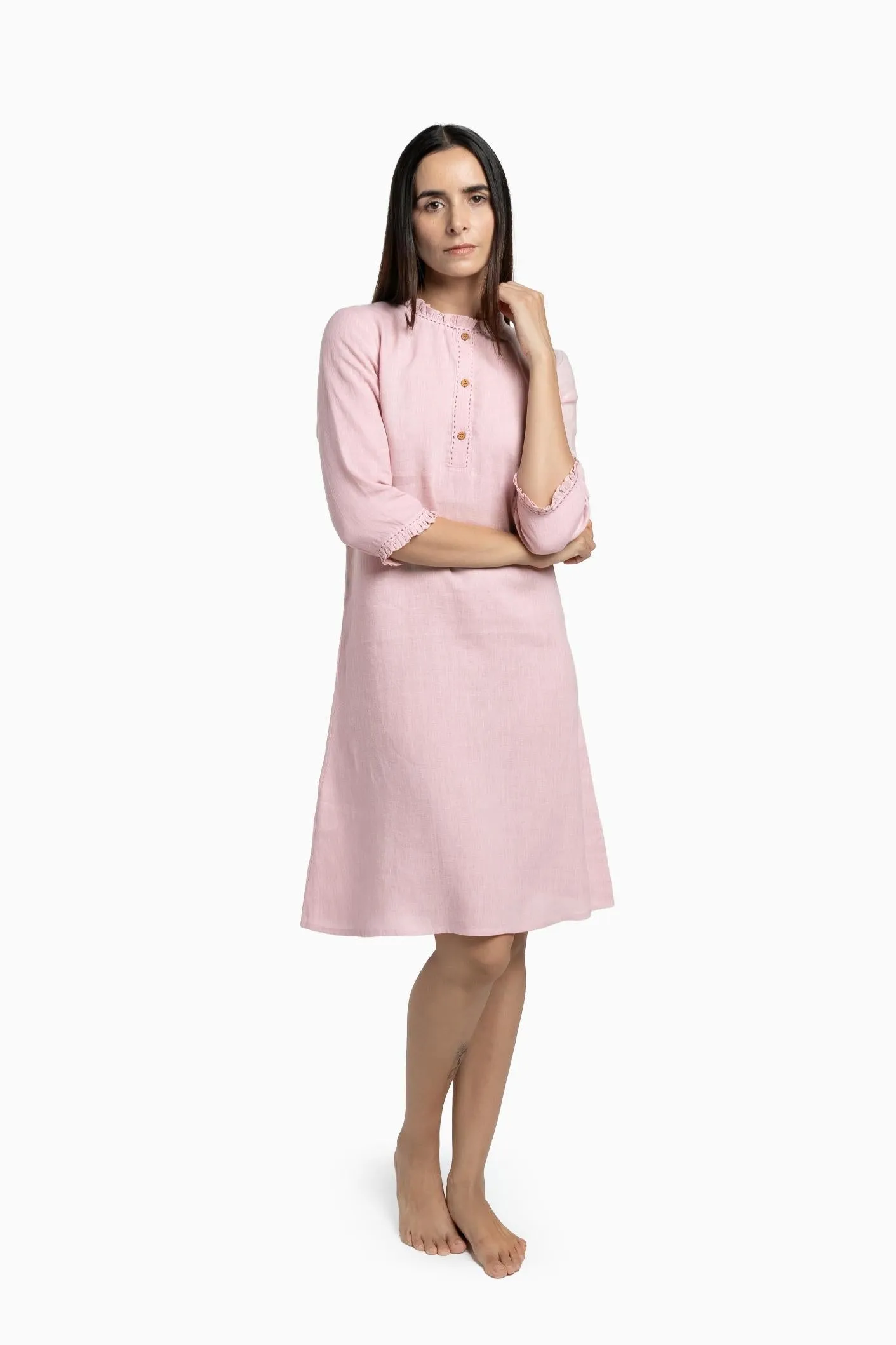 Linen Amber A-Line Dress-Midnight Green
