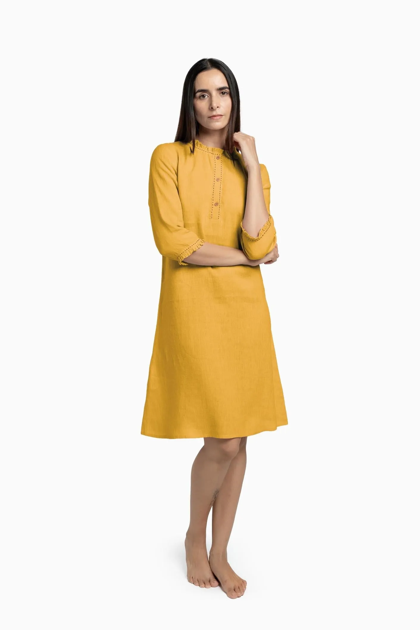 Linen Amber A-Line Dress-Midnight Green