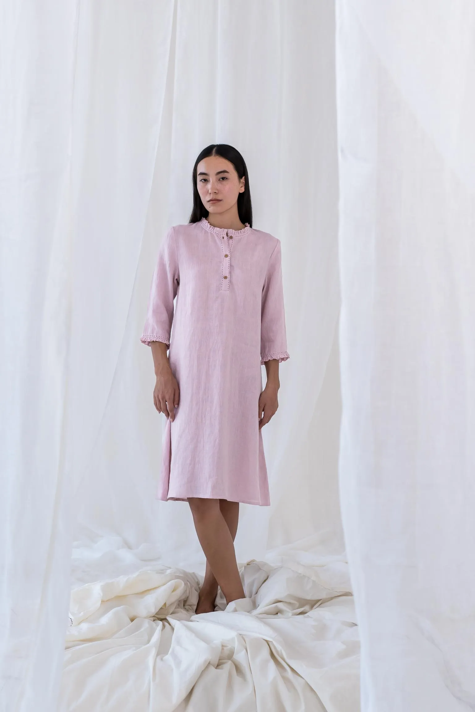Linen Amber A-Line Dress-Midnight Green