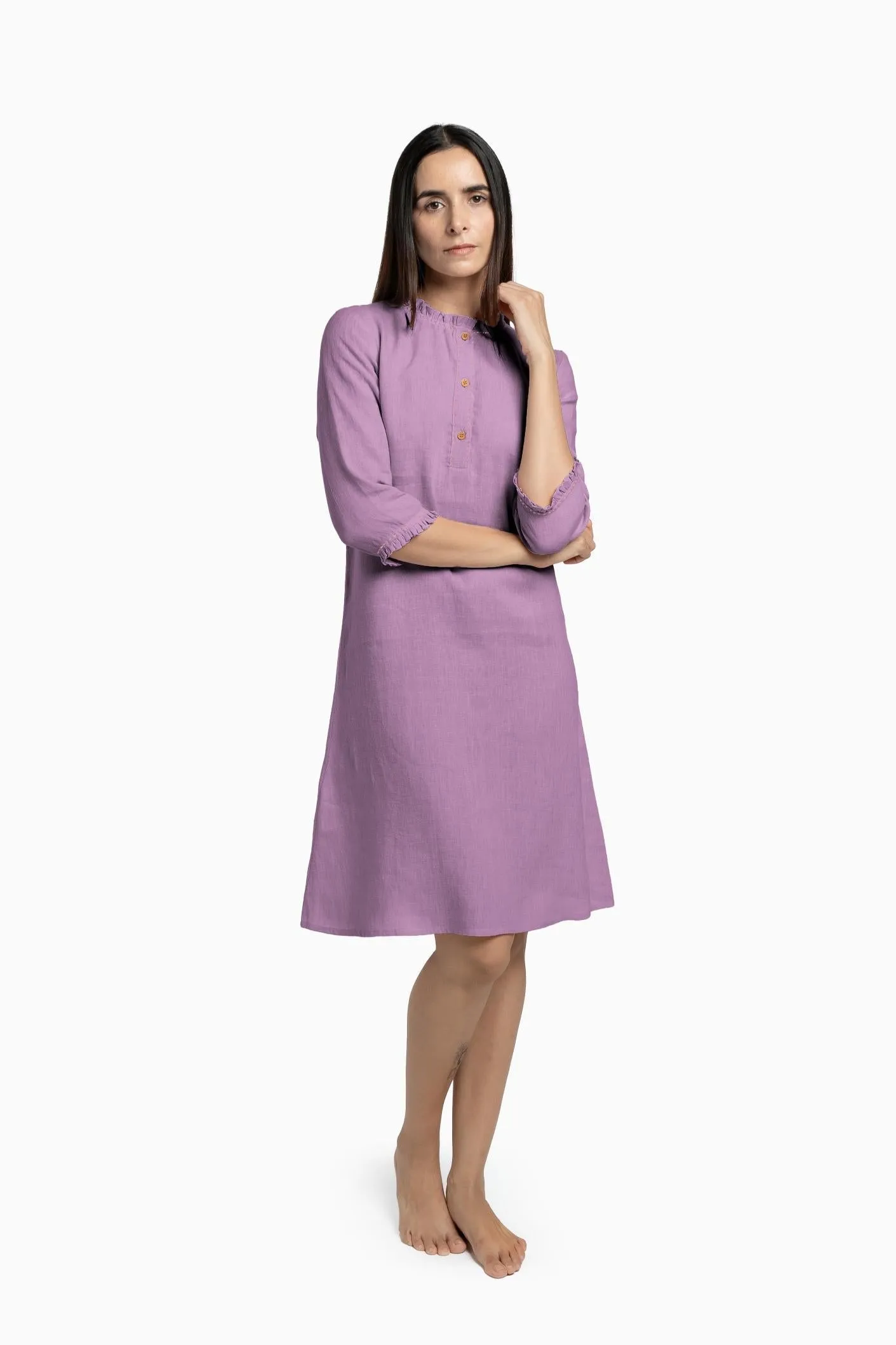 Linen Amber A-Line Dress-Midnight Green