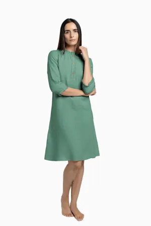 Linen Amber A-Line Dress-Midnight Green