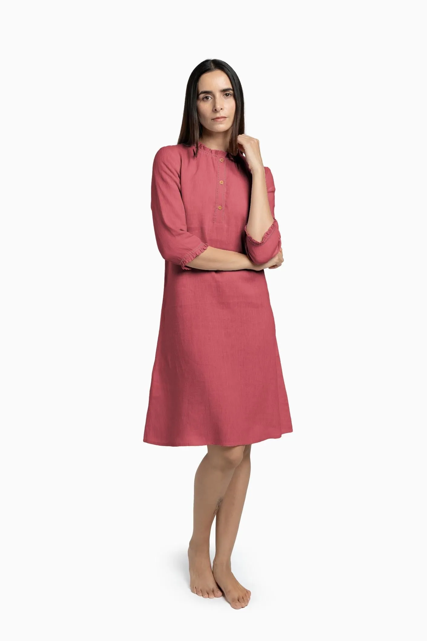 Linen Amber A-Line Dress-Midnight Green