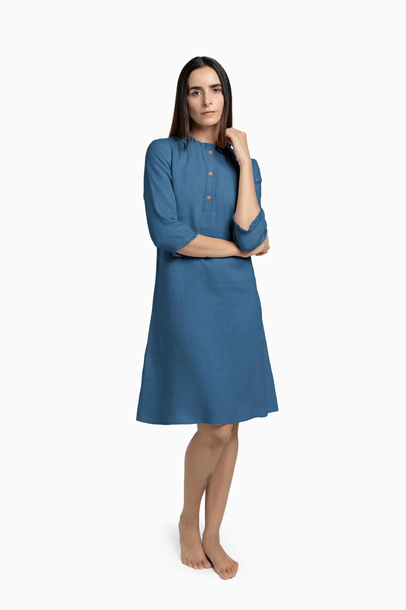 Linen Amber A-Line Dress-Midnight Green