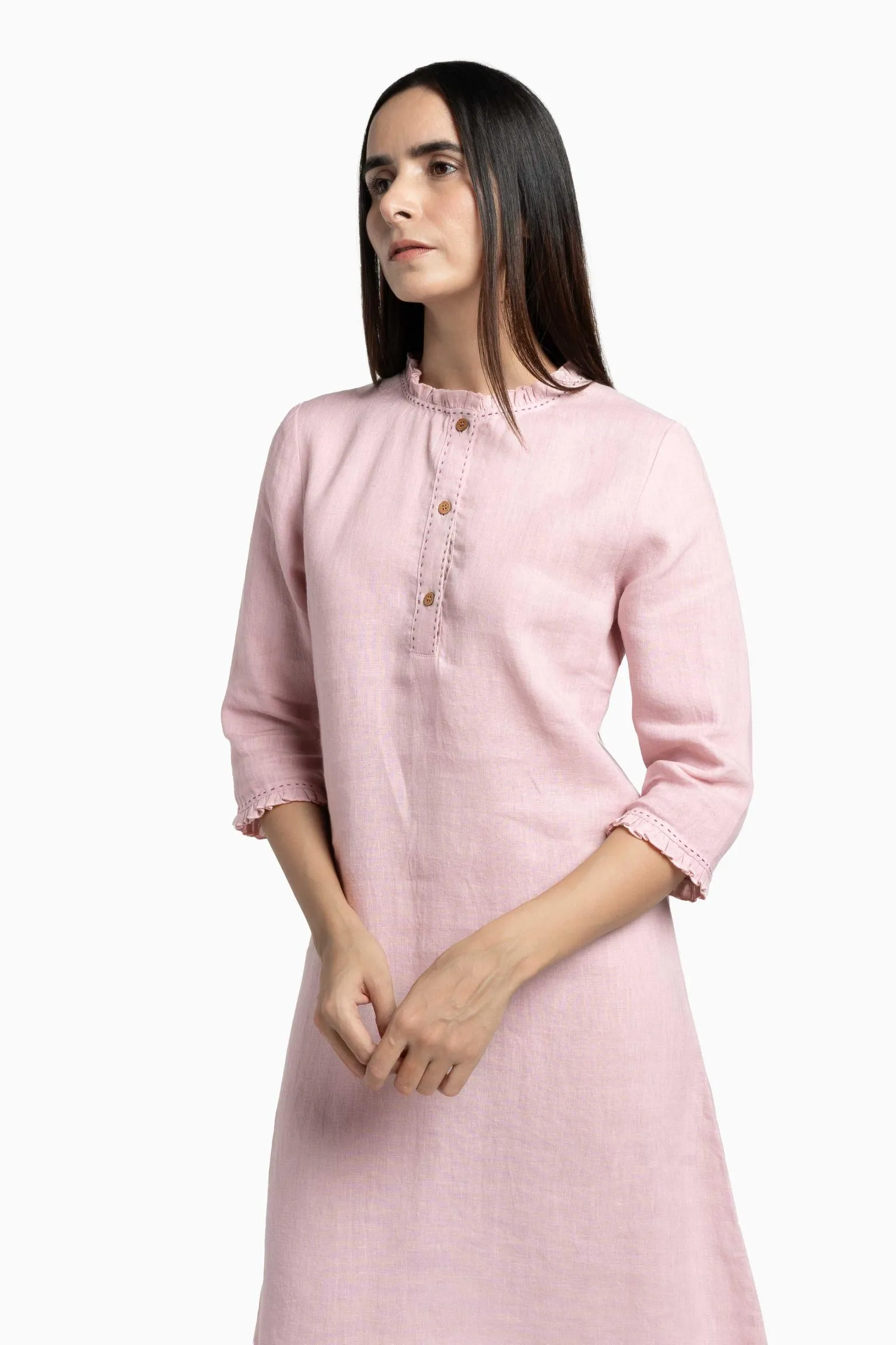 Linen Amber A-Line Dress-Midnight Green