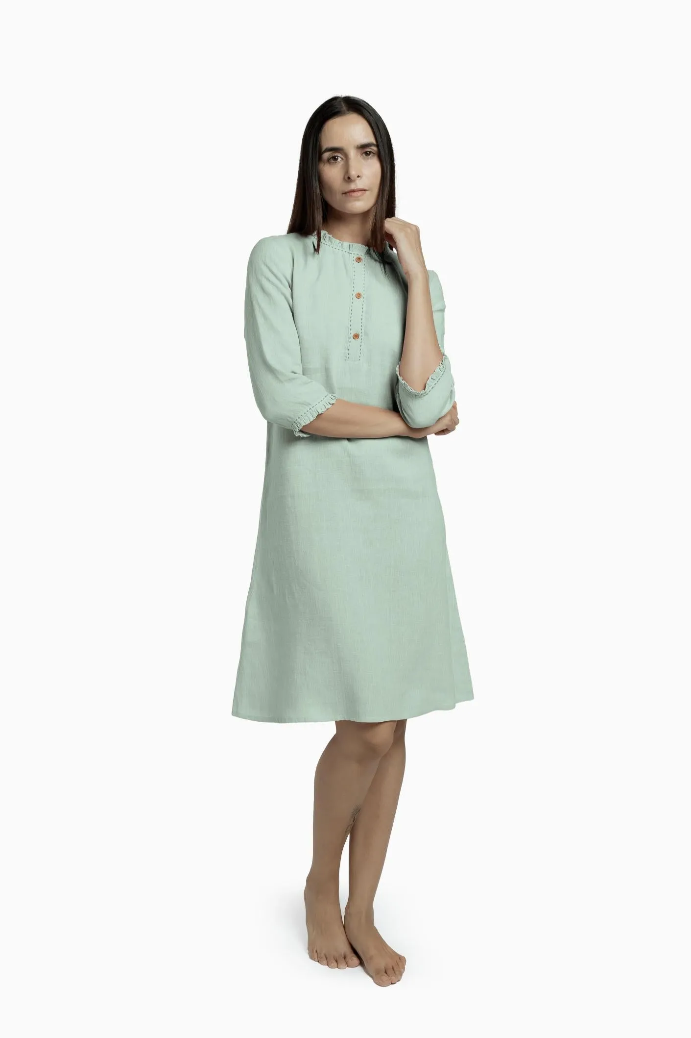 Linen Amber A-Line Dress-Midnight Green