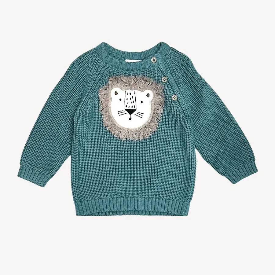Lion Baby Sweater in Teal Blue