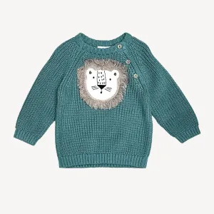 Lion Baby Sweater in Teal Blue