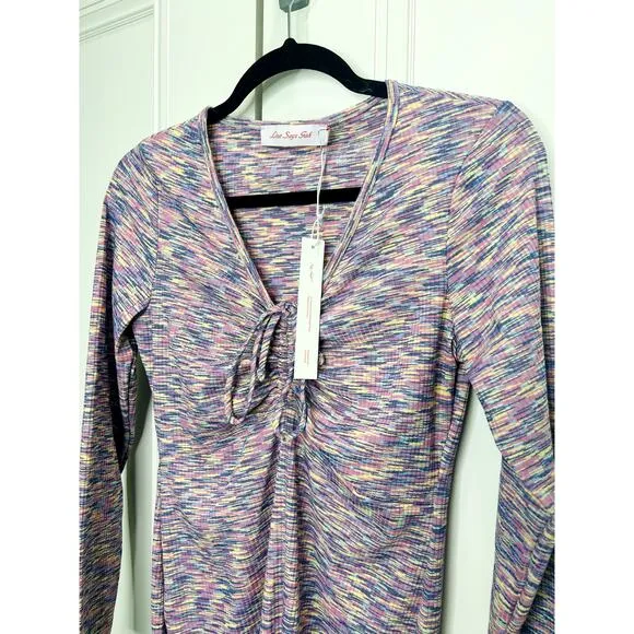 Lisa Says Gah NWT $98 Lotta Space Dye Ribbed Mini Dress Berry Pink Size Medium