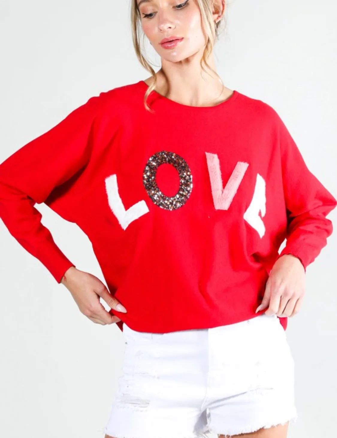 LOVE Letter Fuzzy and Sequin Sweater
