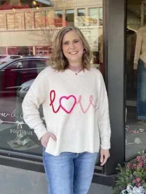 Love Lettering Side Slit Rib Knit Sweater Top