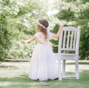 Lovely Tulle Print A-line Long Cheap Flower Girl Dresses, FGS0028